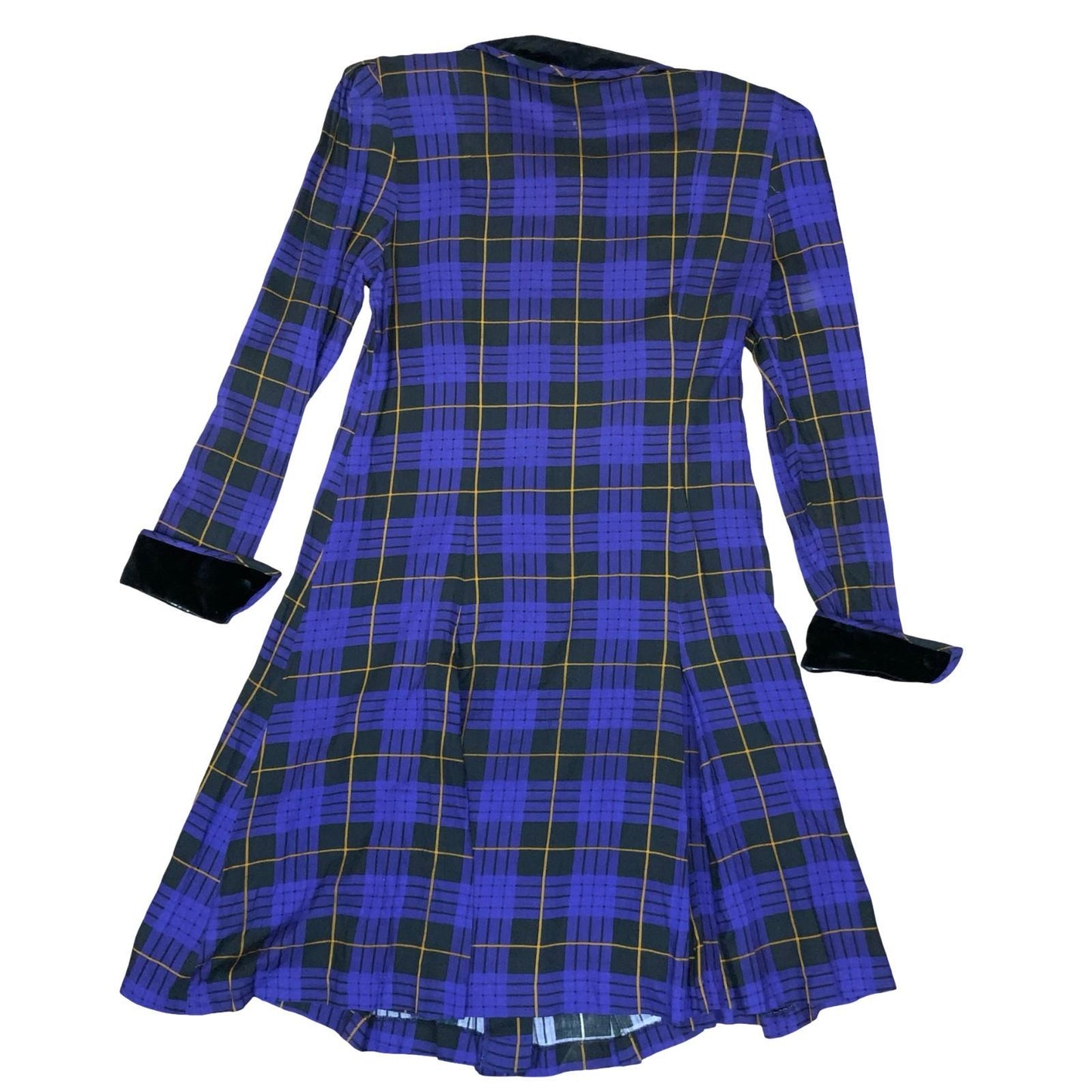 80s 'Karin Stevens' Purple Black Gingham Dagger Collar Punk Party Dress UK 12/14