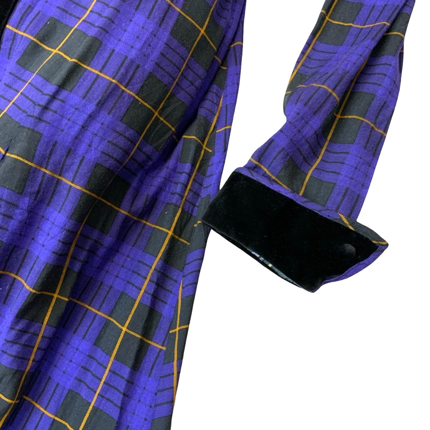 80s 'Karin Stevens' Purple Black Gingham Dagger Collar Punk Party Dress UK 12/14