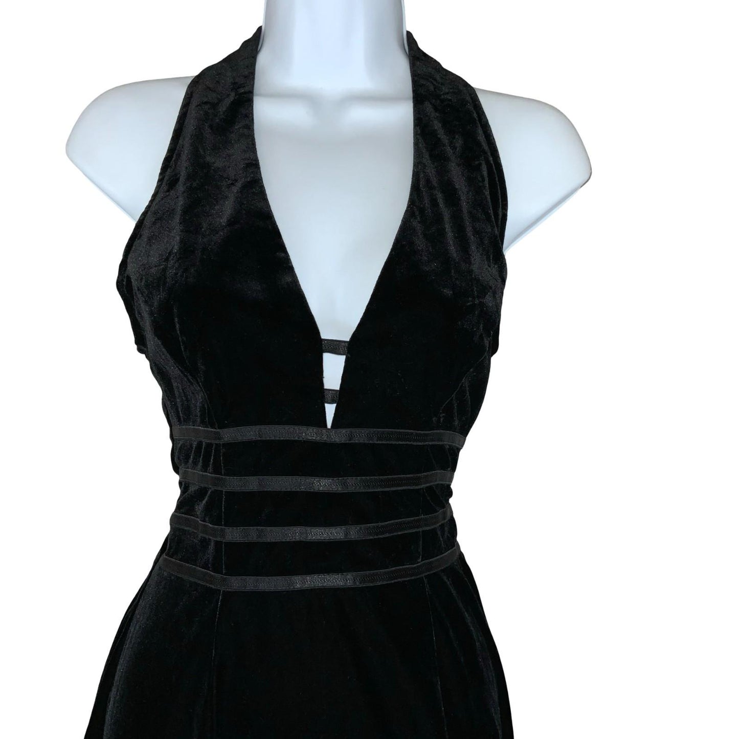 90s 'Tower U.S.A' Black Velvet Halter Elegant Prom Evening Couture Dress UK 6