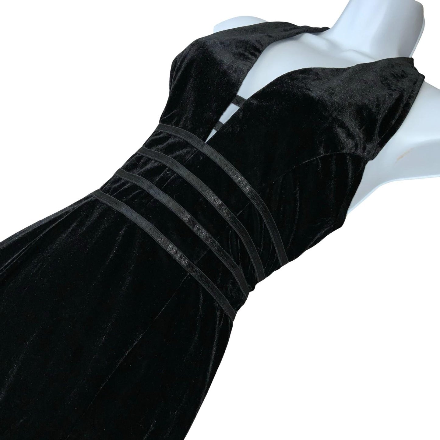 90s 'Tower U.S.A' Black Velvet Halter Elegant Prom Evening Couture Dress UK 6