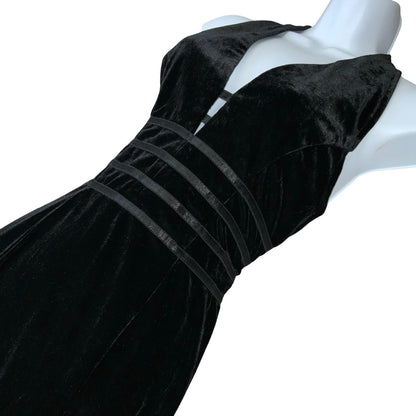 90s 'Tower U.S.A' Black Velvet Halter Elegant Prom Evening Couture Dress UK 6