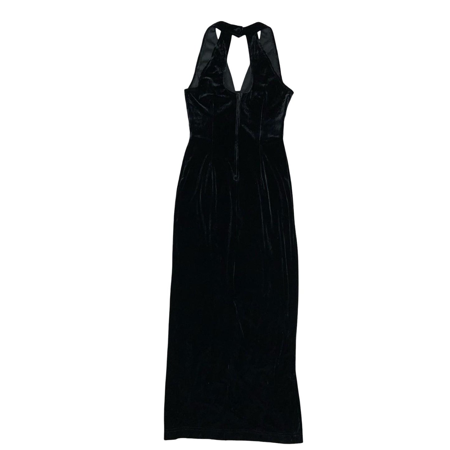 90s 'Tower U.S.A' Black Velvet Halter Elegant Prom Evening Couture Dress UK 6
