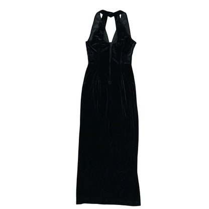 90s 'Tower U.S.A' Black Velvet Halter Elegant Prom Evening Couture Dress UK 6