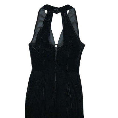 90s 'Tower U.S.A' Black Velvet Halter Elegant Prom Evening Couture Dress UK 6