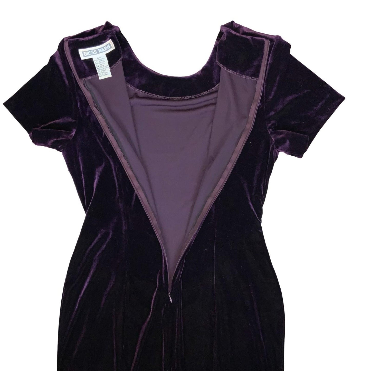 Vtg 90s 'Dress Barn' Purple Velvet Fitted Belted Split Maxi Dress UK 12/14