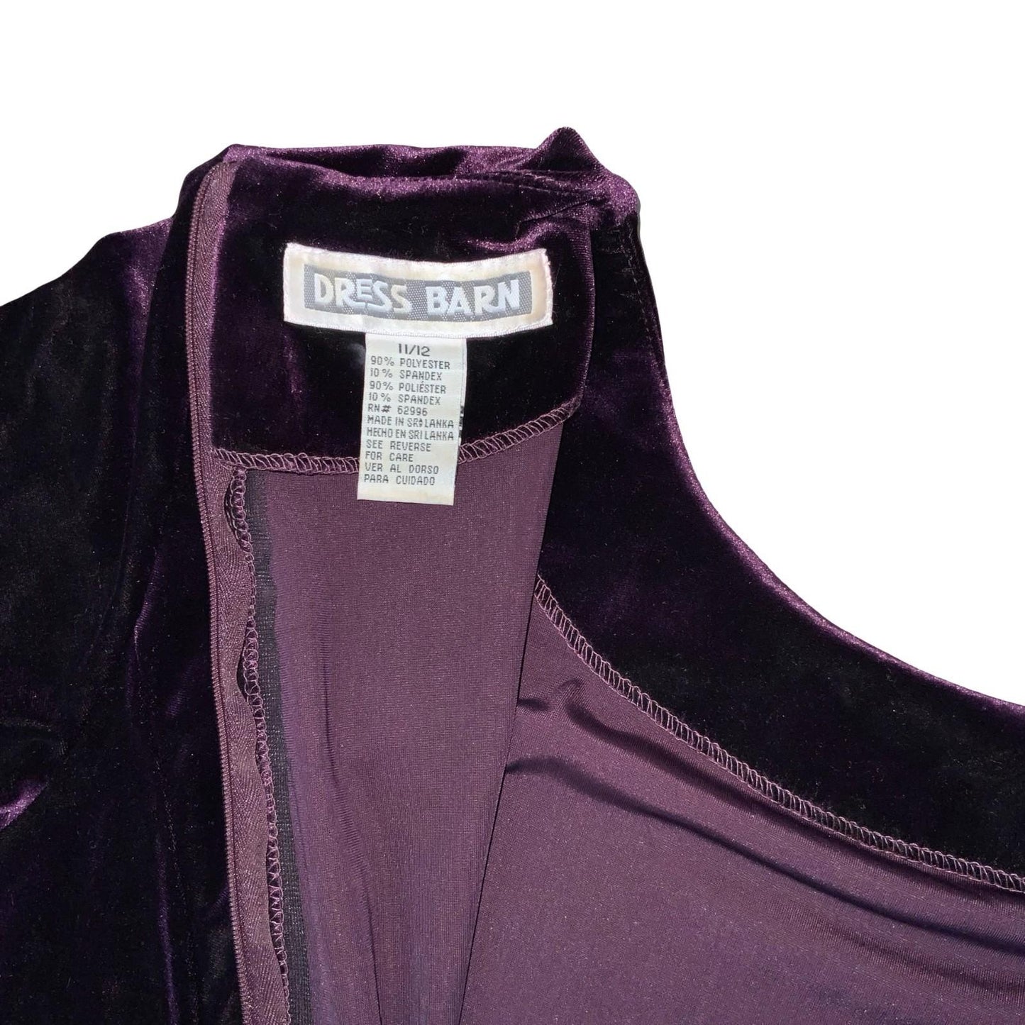 Vtg 90s 'Dress Barn' Purple Velvet Fitted Belted Split Maxi Dress UK 12/14