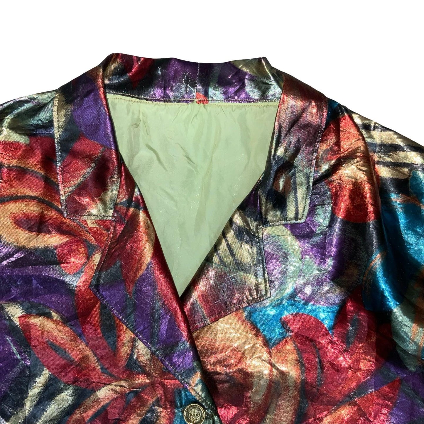 Vtg 80s Multicoloured Metallic Button-Up Vibrant Disco Xmas Party Blouse UK 14