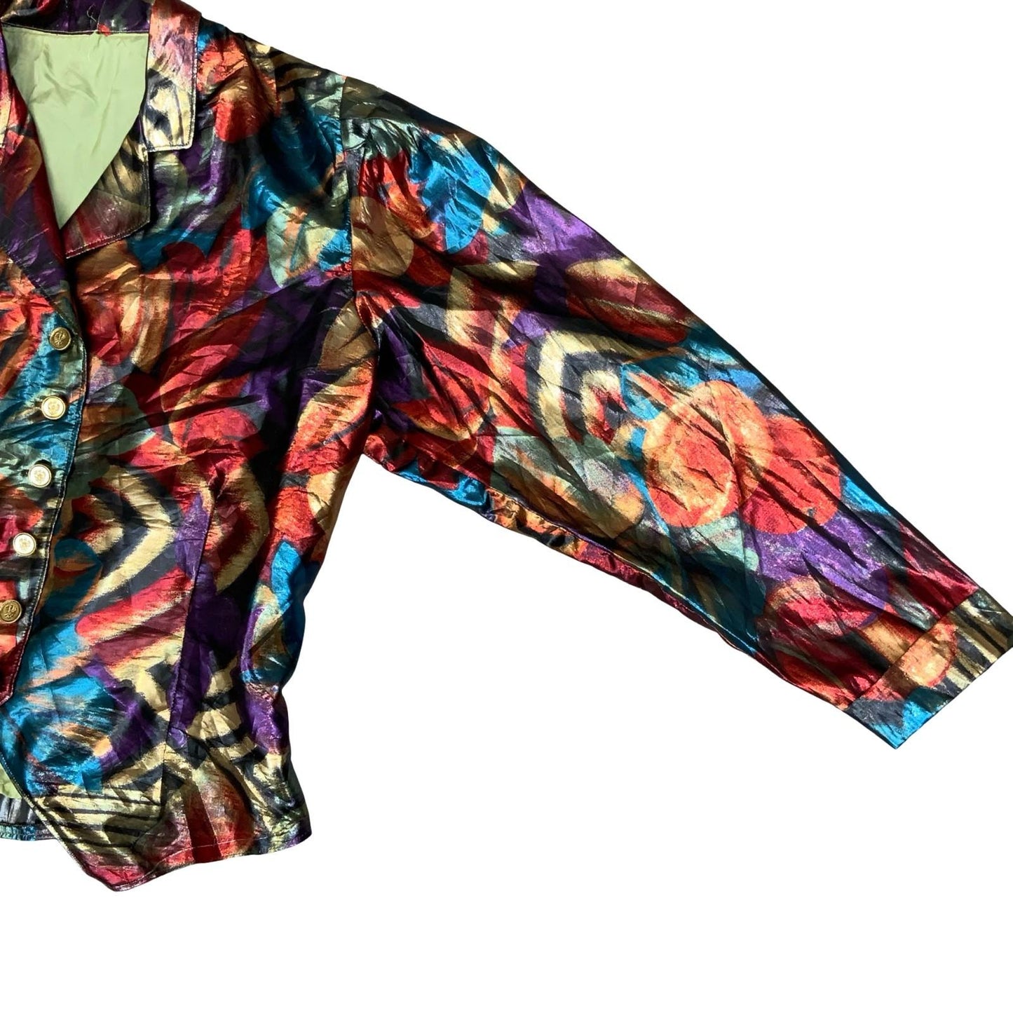 Vtg 80s Multicoloured Metallic Button-Up Vibrant Disco Xmas Party Blouse UK 14