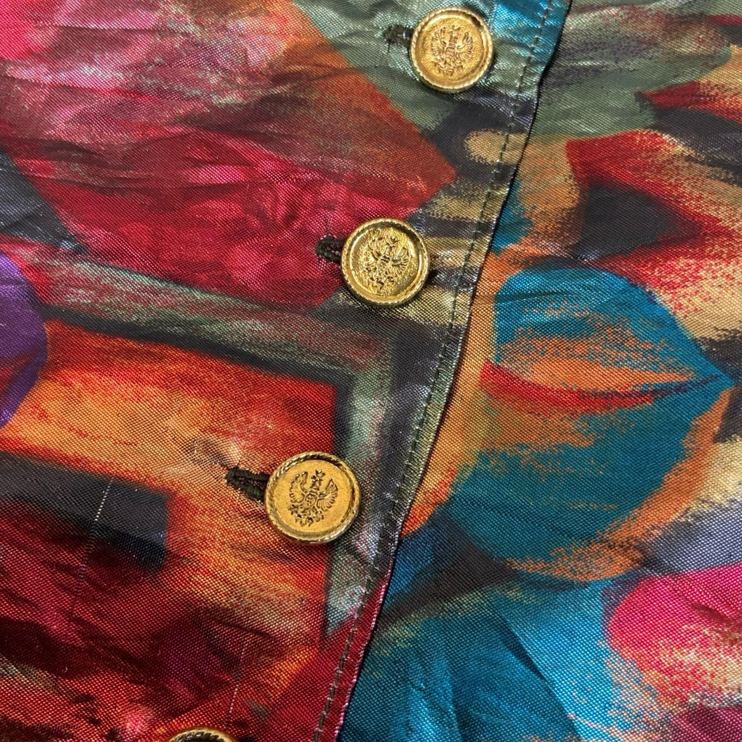 Vtg 80s Multicoloured Metallic Button-Up Vibrant Disco Xmas Party Blouse UK 14