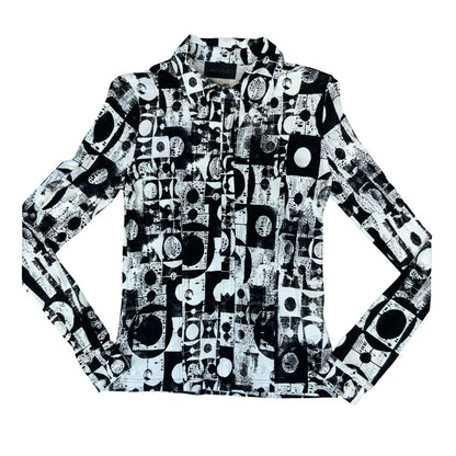 Y2K 'Carlo Colucci' Black White Geometric Avant Garde Dagger Collar Blouse UK 8