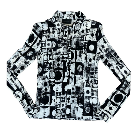Y2K 'Carlo Colucci' Black White Geometric Avant Garde Dagger Collar Blouse UK 8
