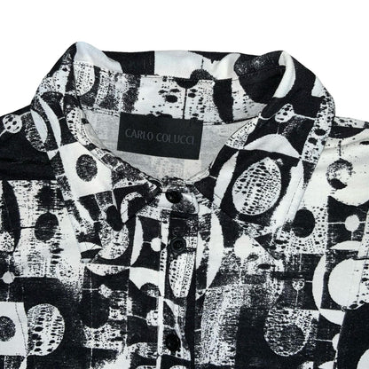 Y2K 'Carlo Colucci' Black White Geometric Avant Garde Dagger Collar Blouse UK 8
