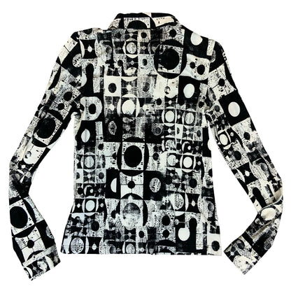 Y2K 'Carlo Colucci' Black White Geometric Avant Garde Dagger Collar Blouse UK 8
