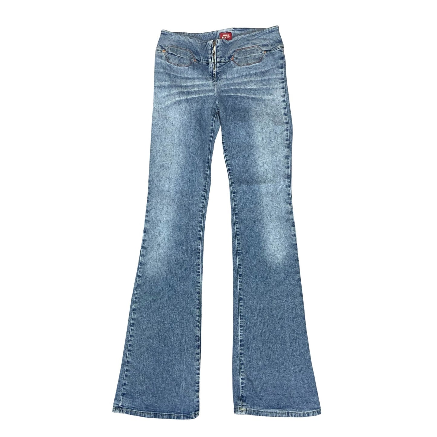 Y2K 'Miss Sixty' Blue Faded Light Wash Low-Rise Flared Denim Jeans W26" L31.5"