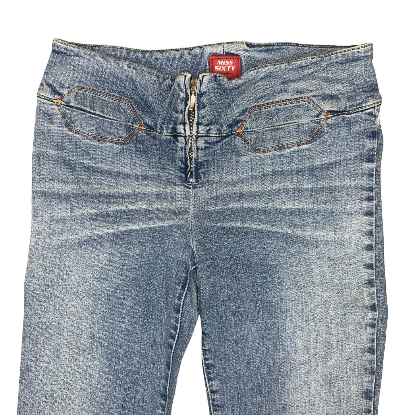 Y2K 'Miss Sixty' Blue Faded Light Wash Low-Rise Flared Denim Jeans W26" L31.5"