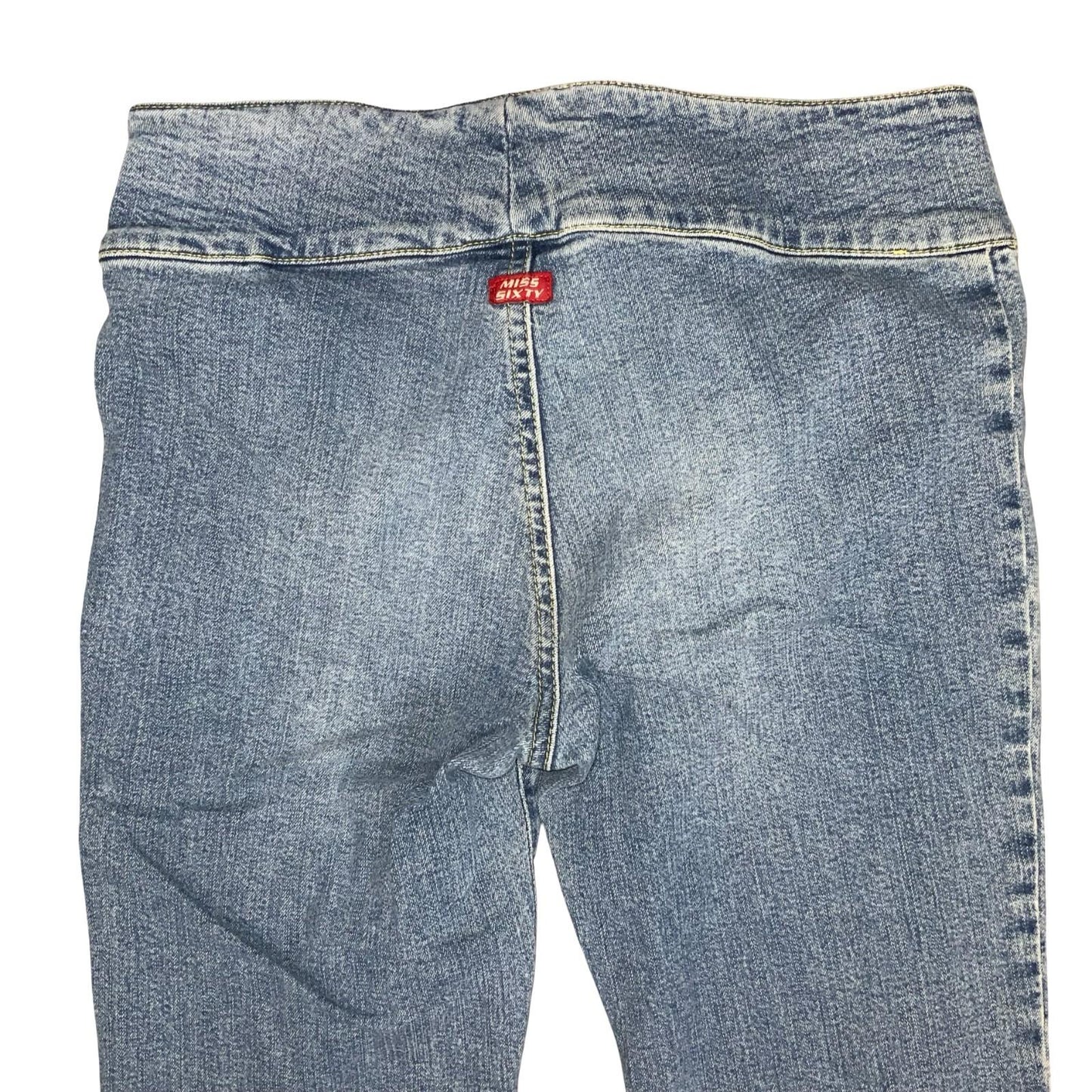 Y2K 'Miss Sixty' Blue Faded Light Wash Low-Rise Flared Denim Jeans W26" L31.5"