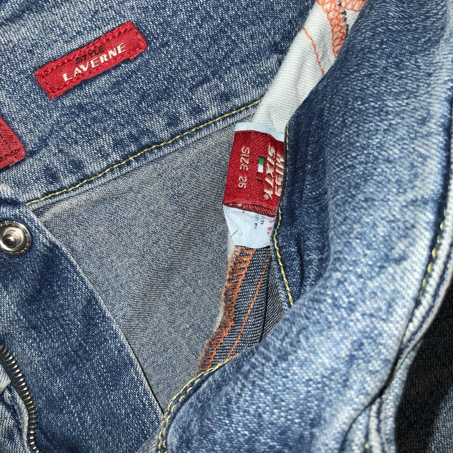 Y2K 'Miss Sixty' Blue Faded Light Wash Low-Rise Flared Denim Jeans W26" L31.5"