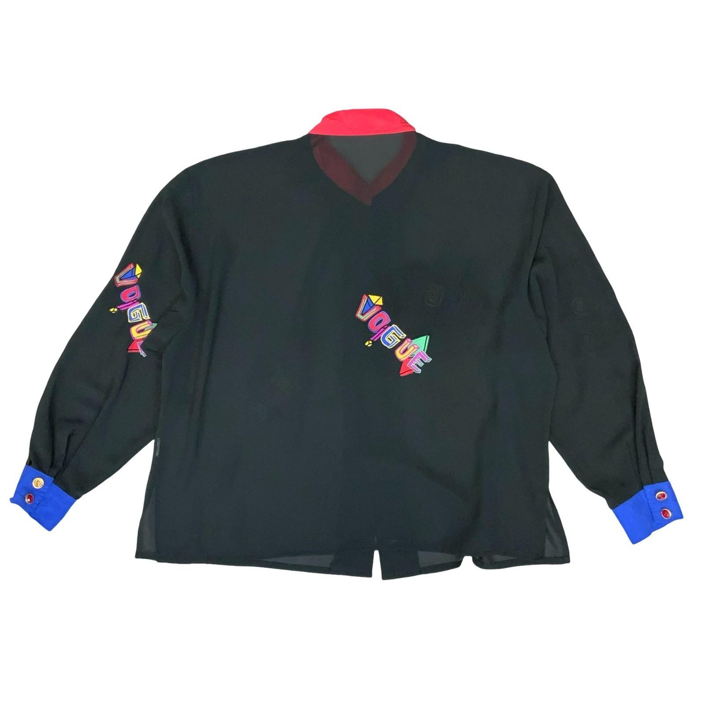 Vtg 80s 90s 'Betty Barclay' Black Colourful Embroidered 'Vogue' Blouse UK 16