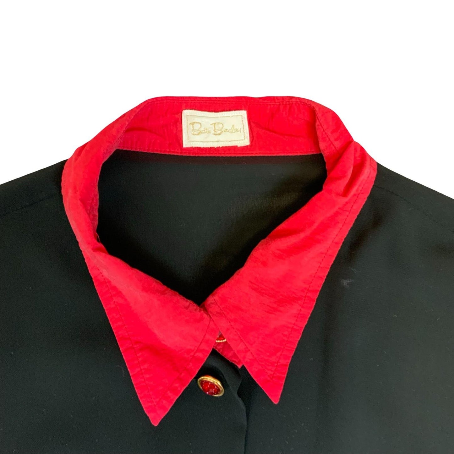 Vtg 80s 90s 'Betty Barclay' Black Colourful Embroidered 'Vogue' Blouse UK 16