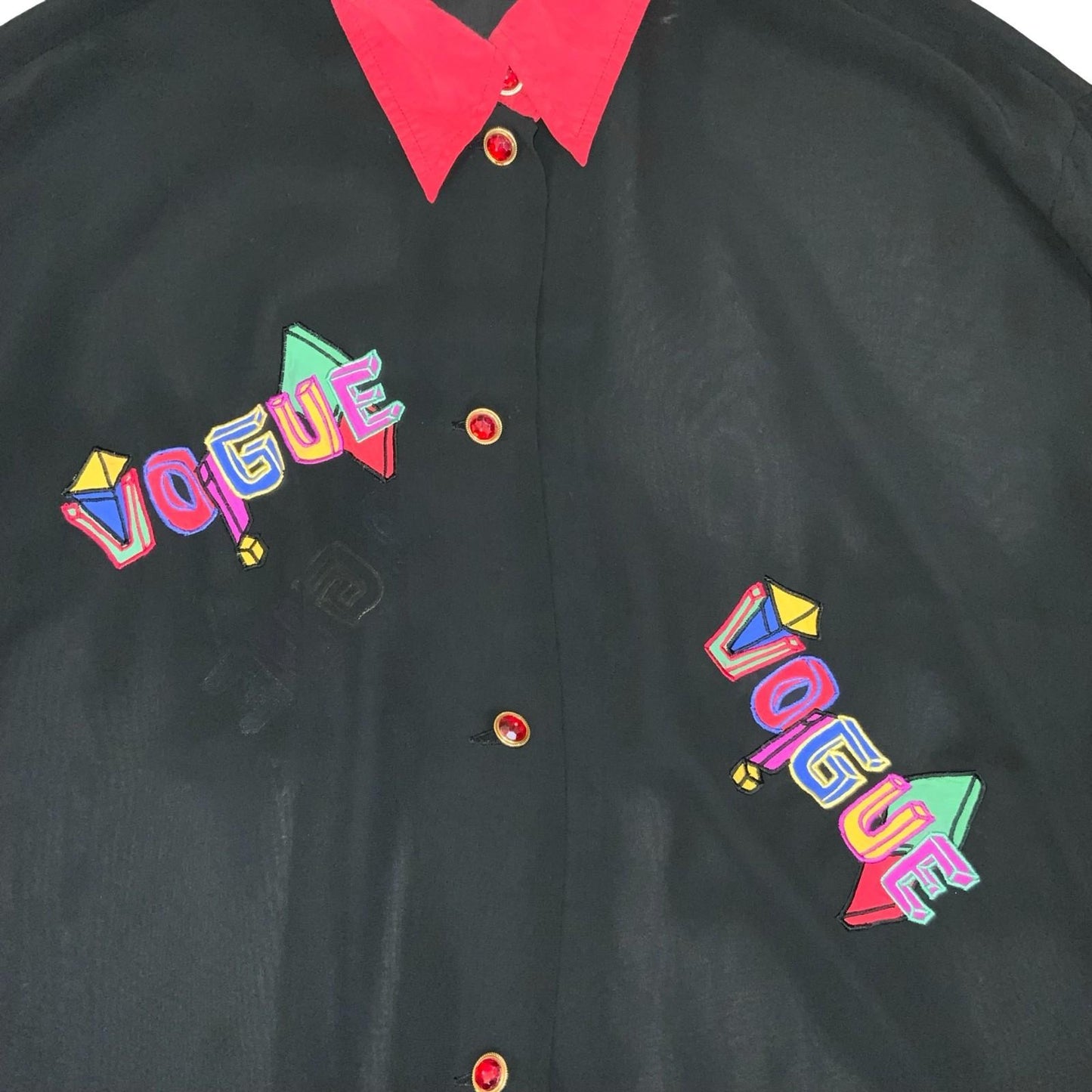 Vtg 80s 90s 'Betty Barclay' Black Colourful Embroidered 'Vogue' Blouse UK 16