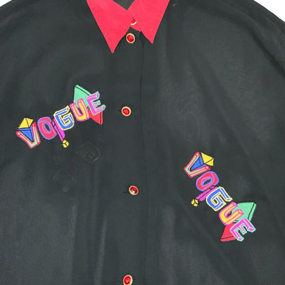 Vtg 80s 90s 'Betty Barclay' Black Colourful Embroidered 'Vogue' Blouse UK 16