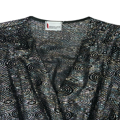 80s 'Hermann Lange Collection' Black Silver Glitter Lurex Peplum Blouse UK 14