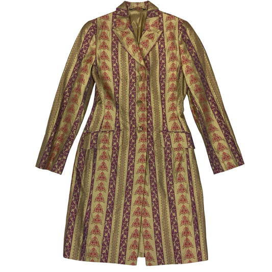 Vtg 'Laura Ashley' Gold Red Royal Pattern Tapestry Tailored Long Coat UK 8/10