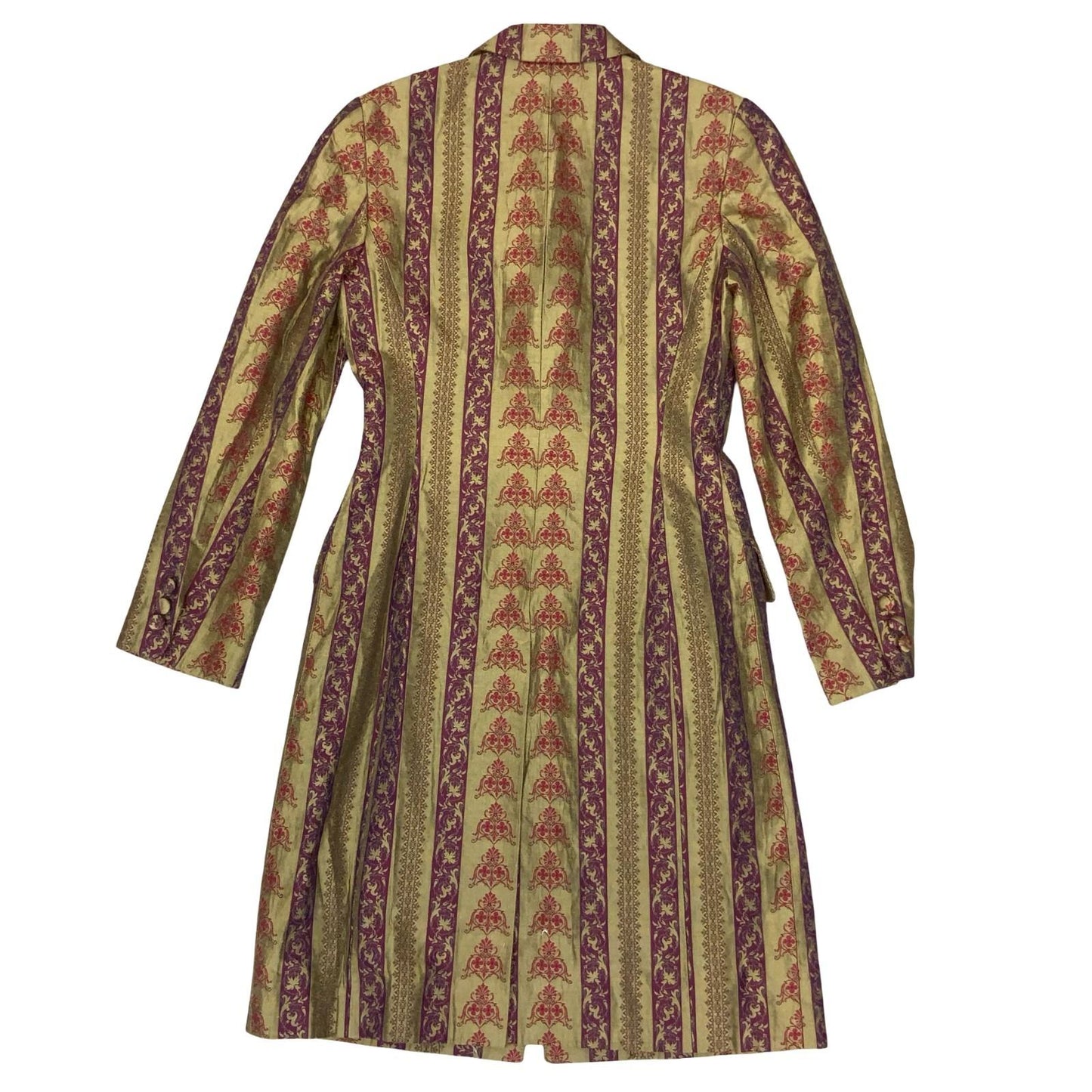 Vtg 'Laura Ashley' Gold Red Royal Pattern Tapestry Tailored Long Coat UK 8/10
