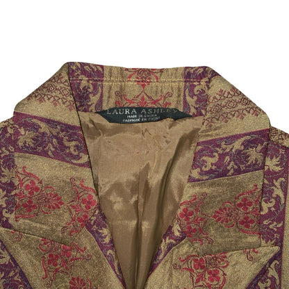 Vtg 'Laura Ashley' Gold Red Royal Pattern Tapestry Tailored Long Coat UK 8/10