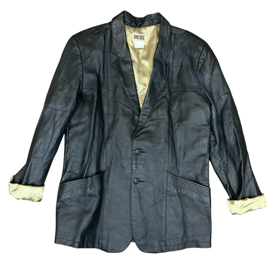 Y2K 'Diesel' Black Gold Fashion Genuine Soft Leather Blazer Jacket M/L UK 14/16