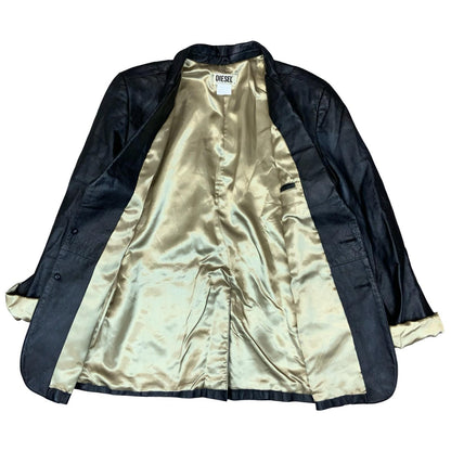 Y2K 'Diesel' Black Gold Fashion Genuine Soft Leather Blazer Jacket M/L UK 14/16