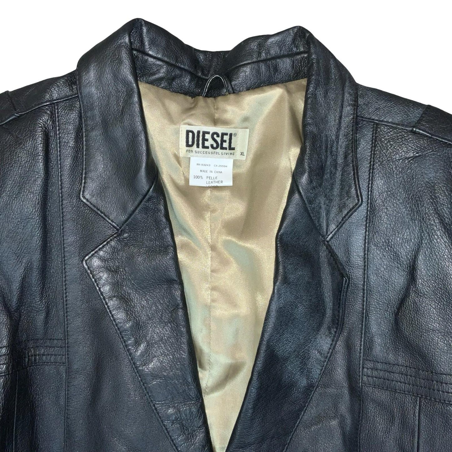 Y2K 'Diesel' Black Gold Fashion Genuine Soft Leather Blazer Jacket M/L UK 14/16
