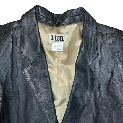 Y2K 'Diesel' Black Gold Fashion Genuine Soft Leather Blazer Jacket M/L UK 14/16