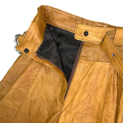 Vtg 80s 90s Tan Yellow Leather Western High-Waist Floaty Shorts UK 8