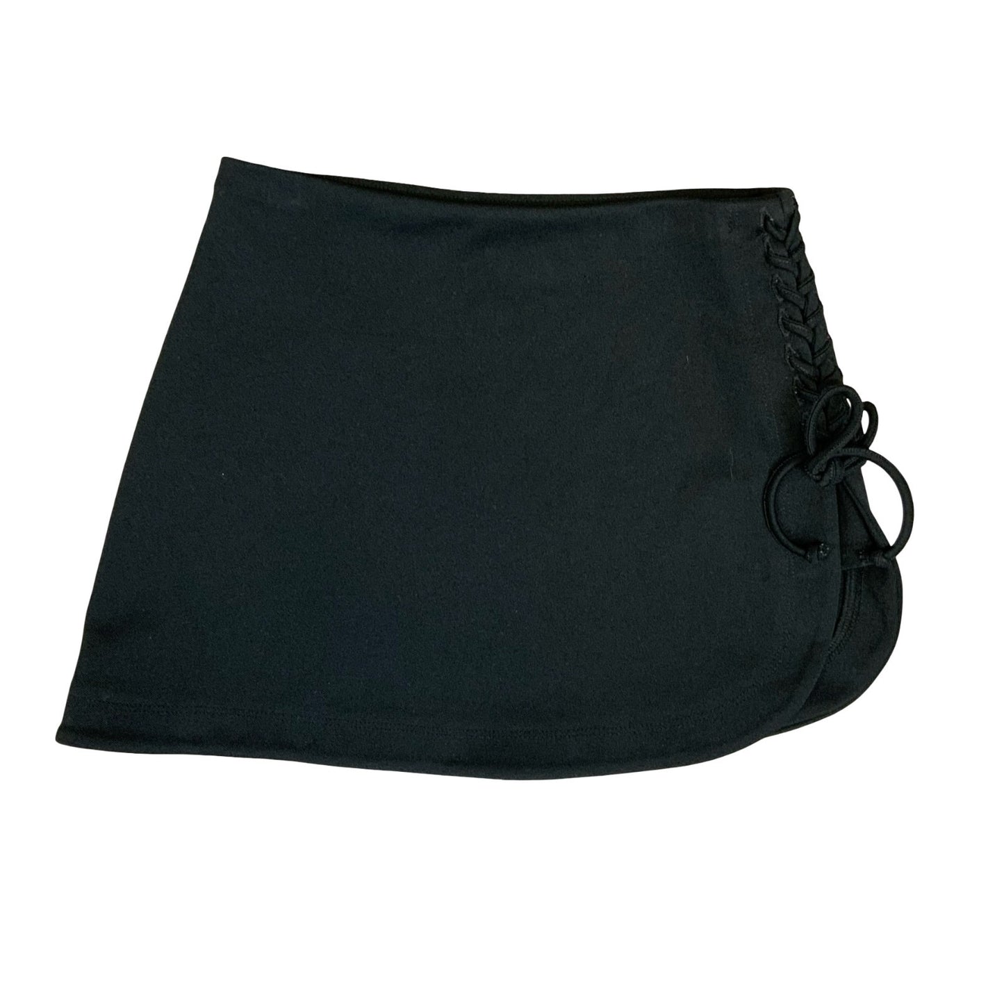 Vtg 90s 'Morgan de Toi' Black Asymmetric Elastic Lace Up Sporty Mini Skirt UK 10