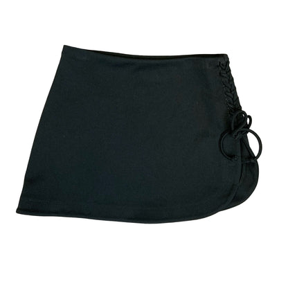 Vtg 90s 'Morgan de Toi' Black Asymmetric Elastic Lace Up Sporty Mini Skirt UK 10