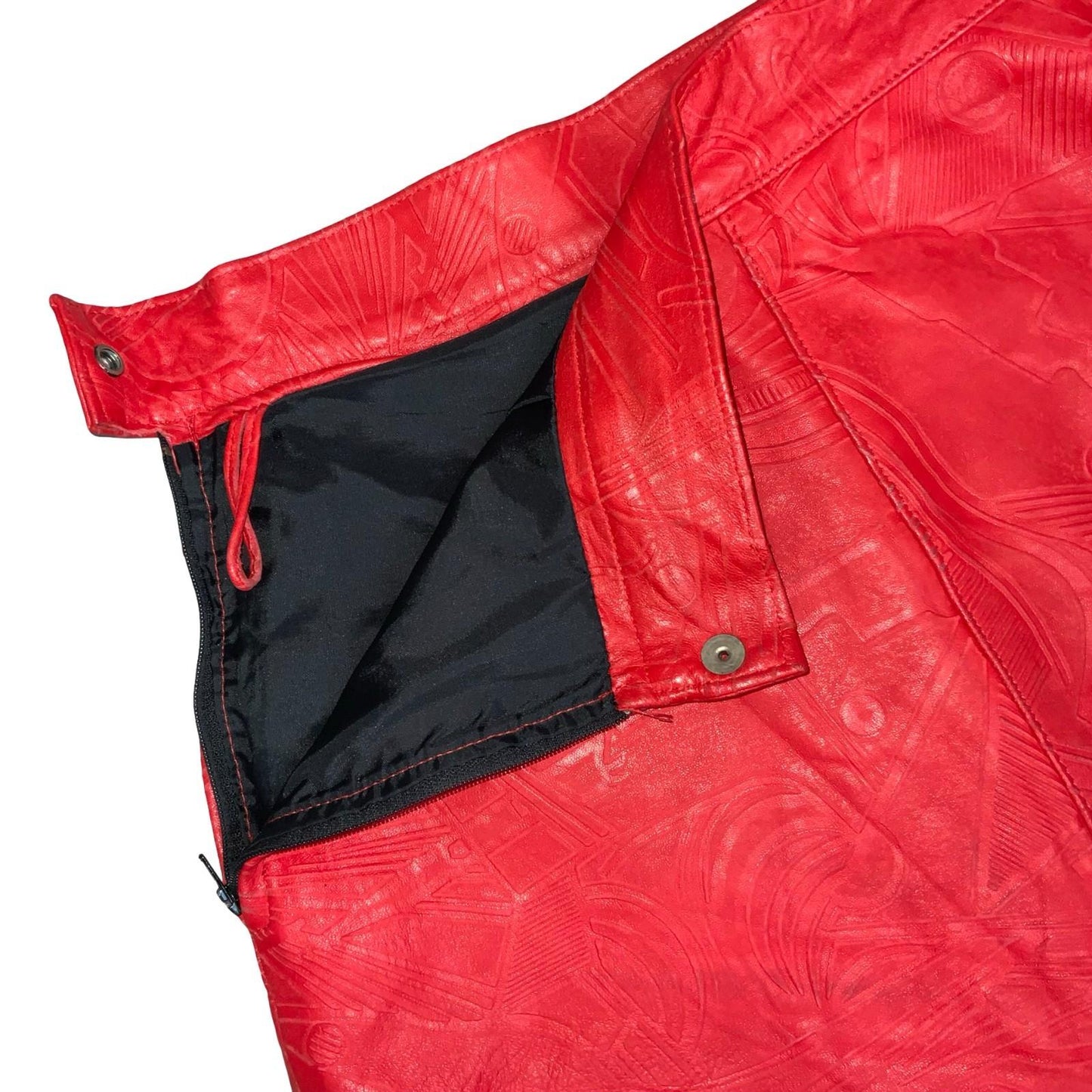 Vtg 80s 90s Red Leather High-Waist Patterned Party Hot Pants Shorts UK 8