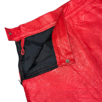 Vtg 80s 90s Red Leather High-Waist Patterned Party Hot Pants Shorts UK 8