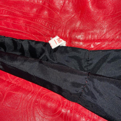 Vtg 80s 90s Red Leather High-Waist Patterned Party Hot Pants Shorts UK 8