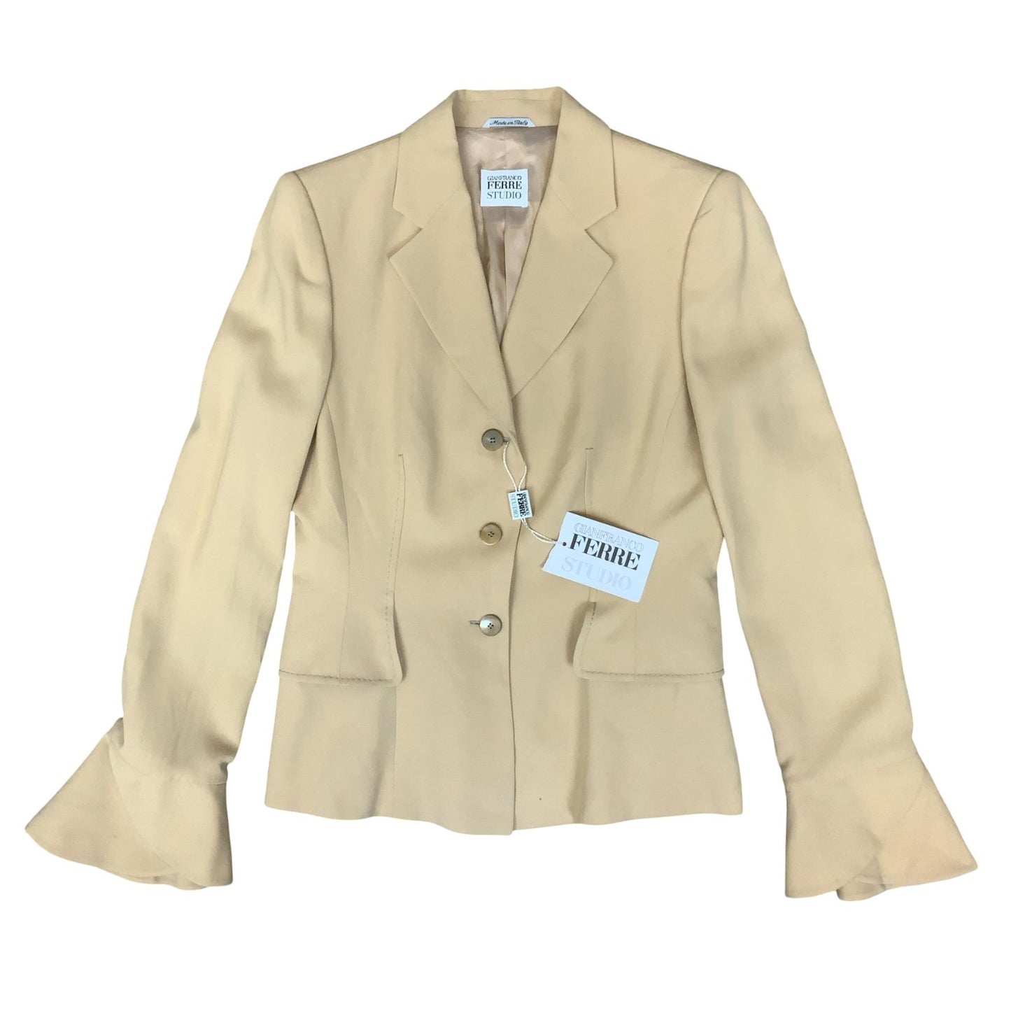 Vtg 90s DEADSTOCK 'Gianfranco Ferre' Studio Cream Flare Sleeve Blazer UK 10