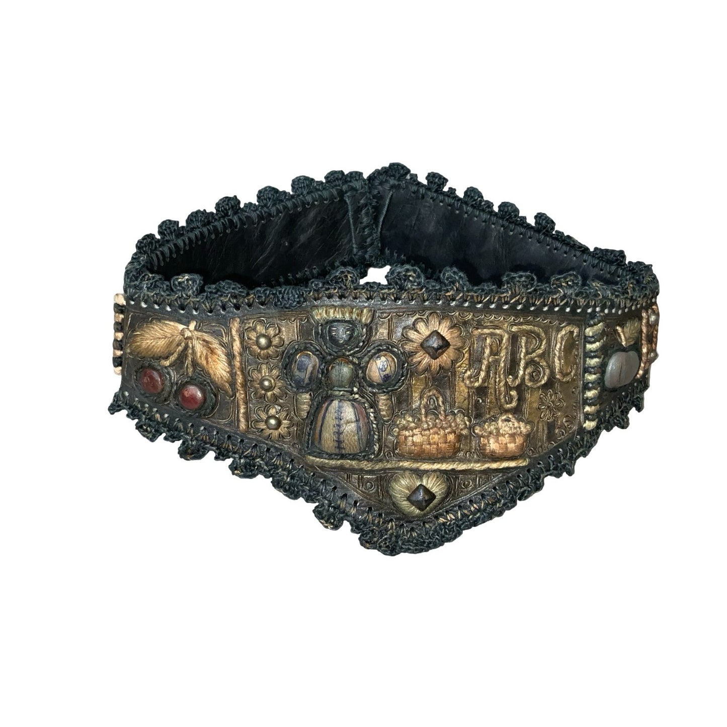 Women's Traditional Bavarian Woven Embroidered Leather Waist Belt M UK 12/14