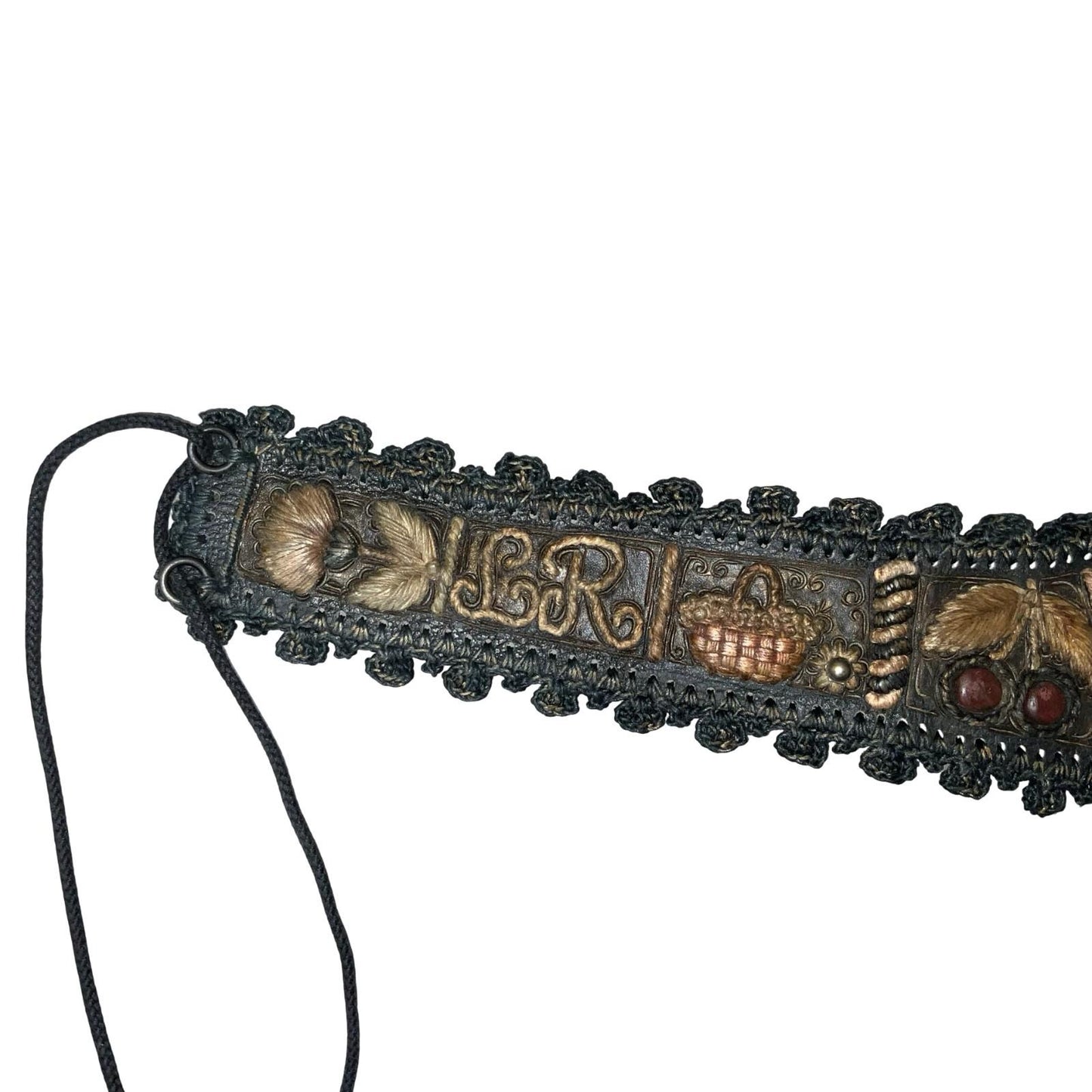 Women's Traditional Bavarian Woven Embroidered Leather Waist Belt M UK 12/14