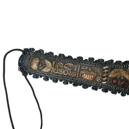 Women's Traditional Bavarian Woven Embroidered Leather Waist Belt M UK 12/14