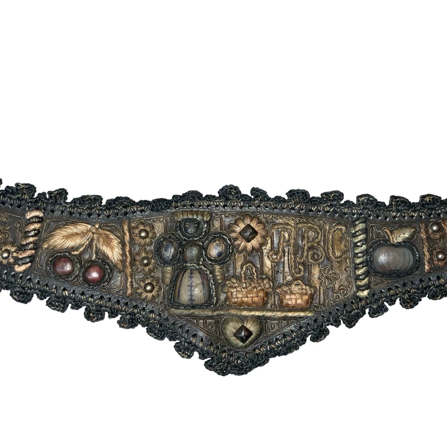 Women's Traditional Bavarian Woven Embroidered Leather Waist Belt M UK 12/14