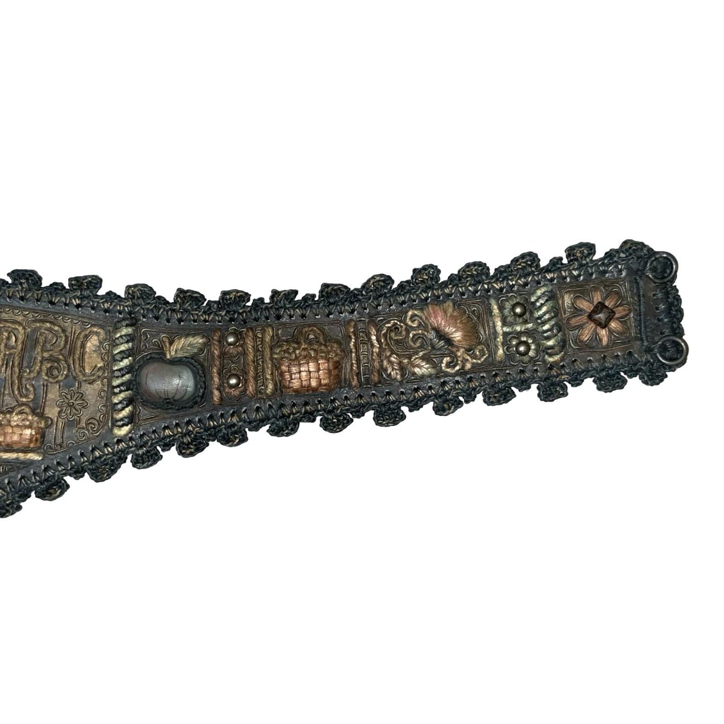 Women's Traditional Bavarian Woven Embroidered Leather Waist Belt M UK 12/14