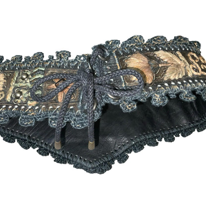 Women's Traditional Bavarian Woven Embroidered Leather Waist Belt M UK 12/14