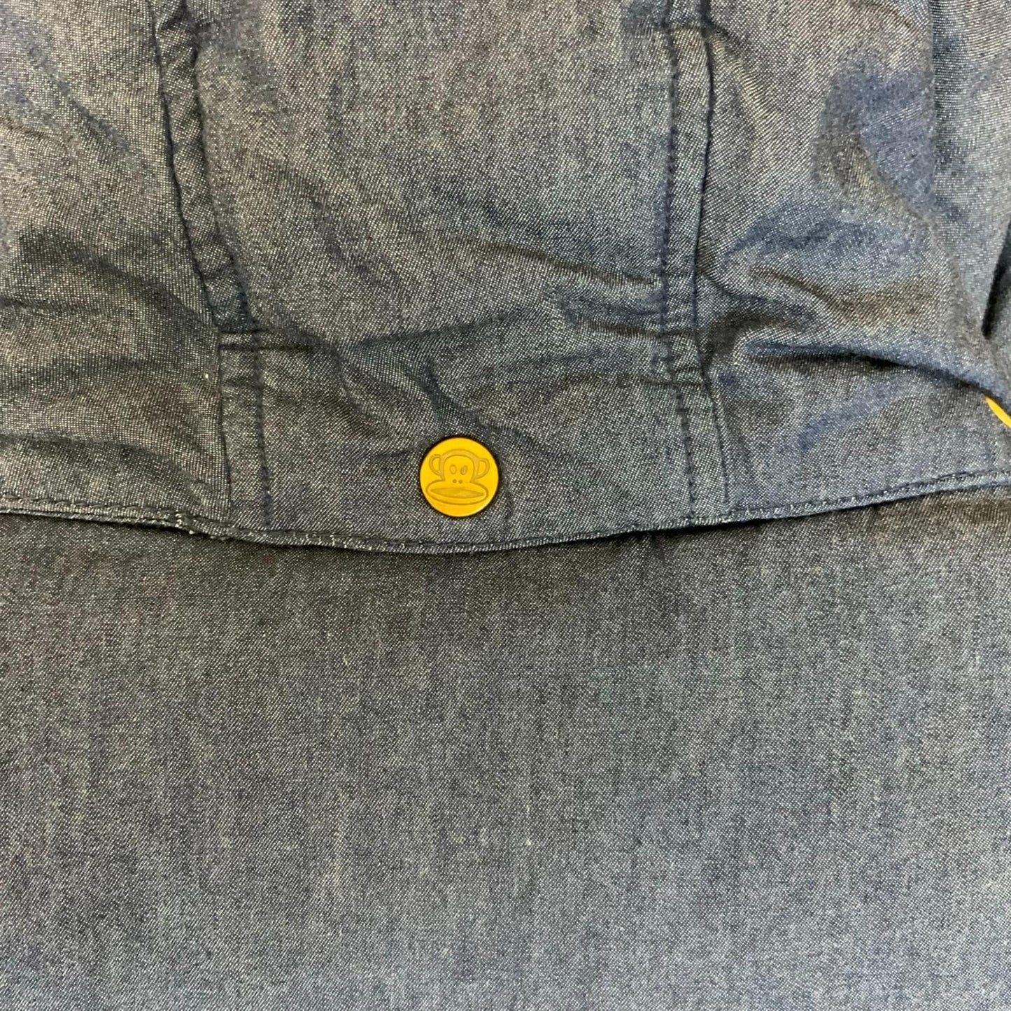 90s Y2K Paul Frank Blue Denim Colourful Monkey Puffer Gilet Body Warmer UK 10