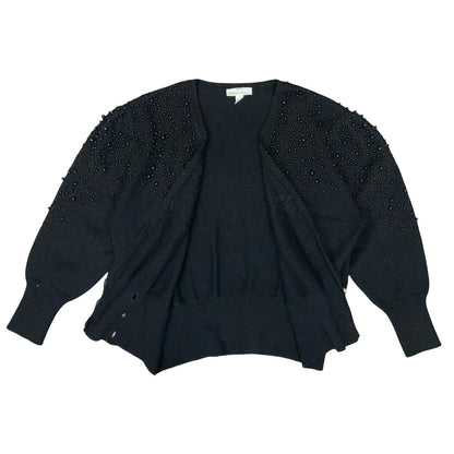 Vtg 80s Peter Hahn Black Beaded Embellished Double-Breasted Wool Cardigan UK 16