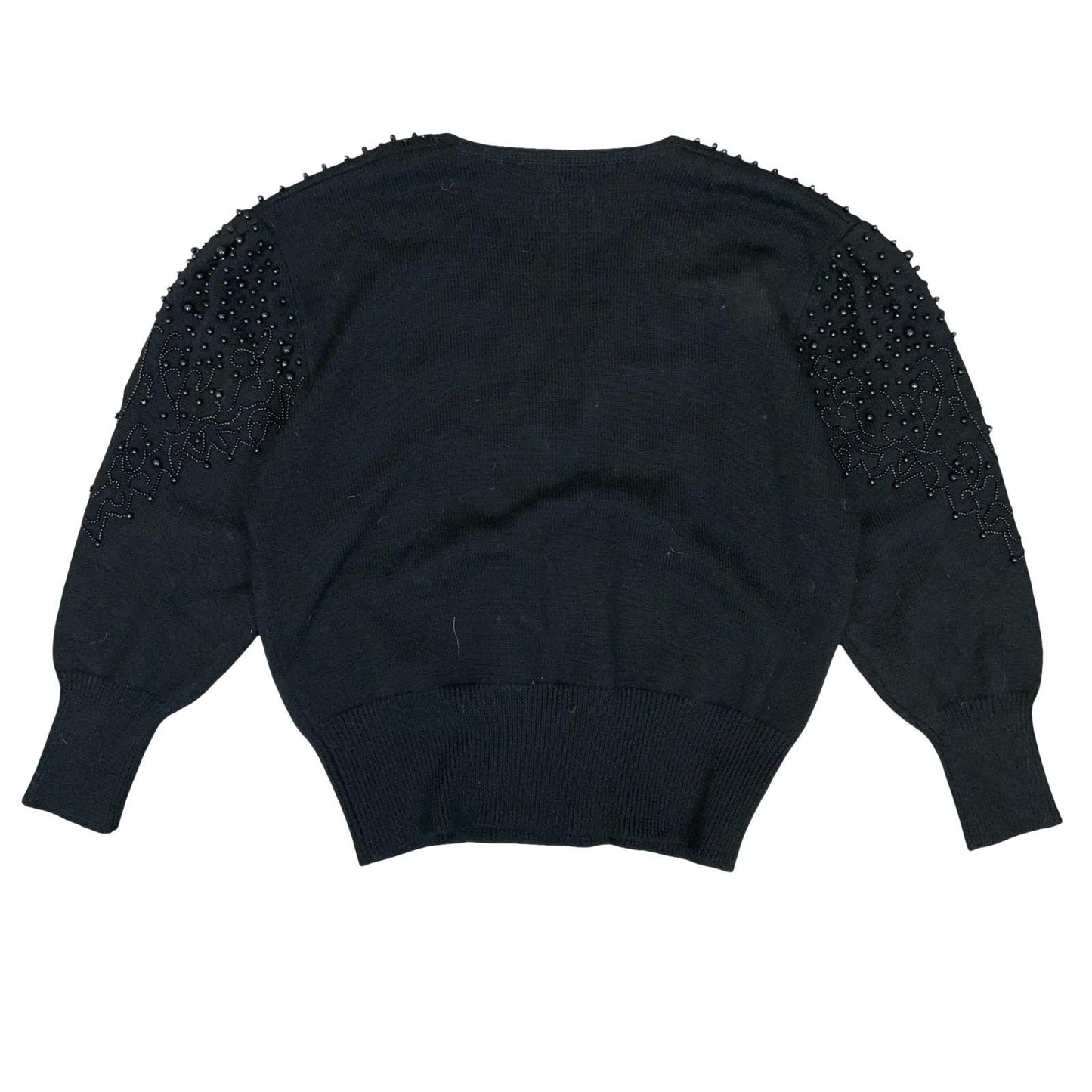 Vtg 80s Peter Hahn Black Beaded Embellished Double-Breasted Wool Cardigan UK 16