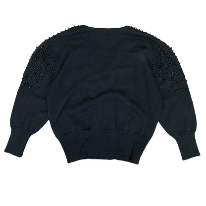Vtg 80s Peter Hahn Black Beaded Embellished Double-Breasted Wool Cardigan UK 16